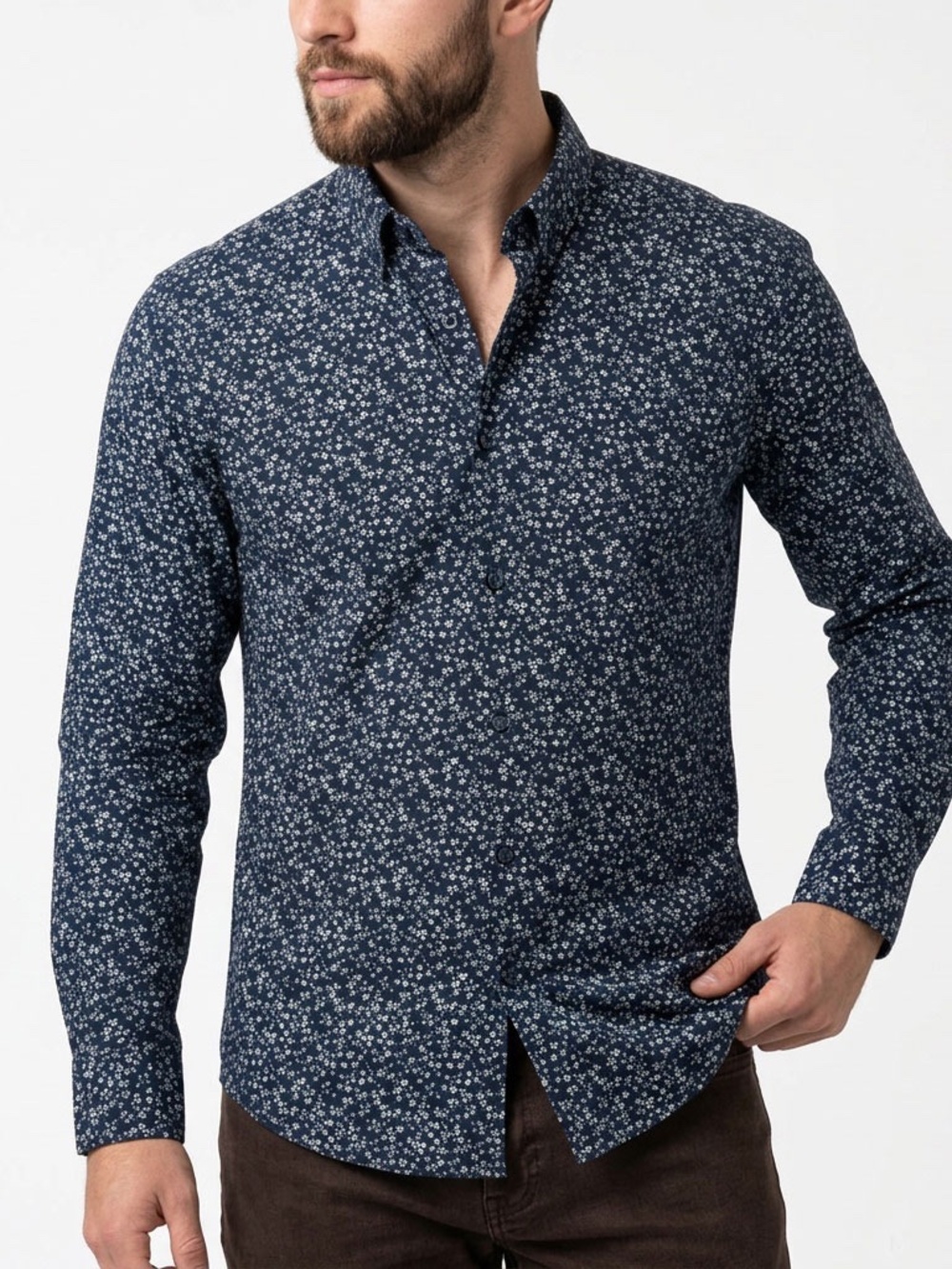 Abercrombie & Fitch Navy Floral Stretch Shirt Men's M Super Slim